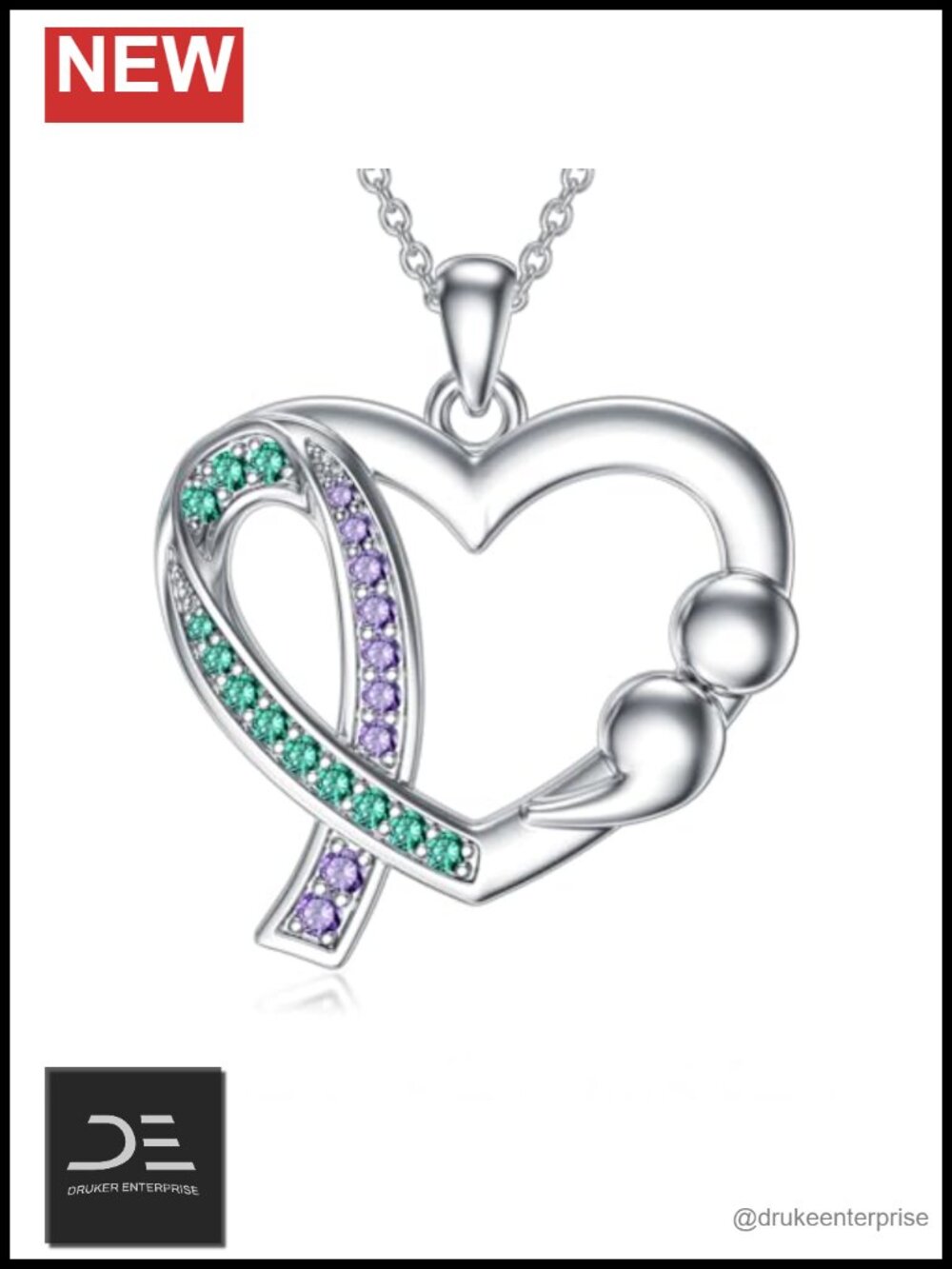 925 Sterling Silver Awareness Pendant Necklace with Cubic Zirconia